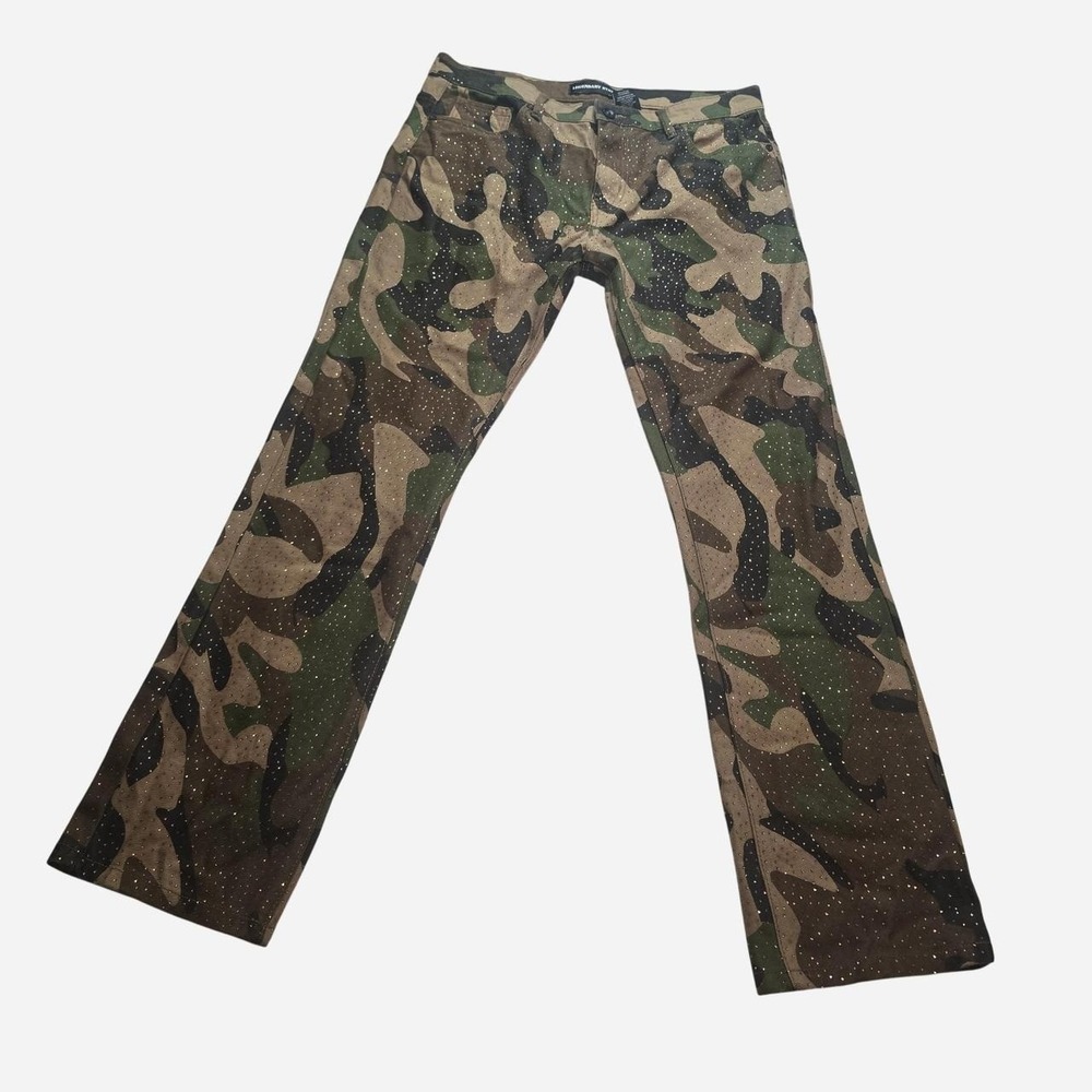 Legendary Status Camo Pants Gold Rhinestones Straight Leg Men's Pants- 36/32